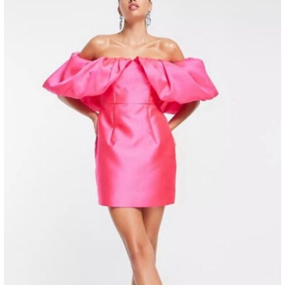 ASOS Dresses & Skirts - NWOT ASOS Pink Volume Sleeve Off The Shoulder Dress 8